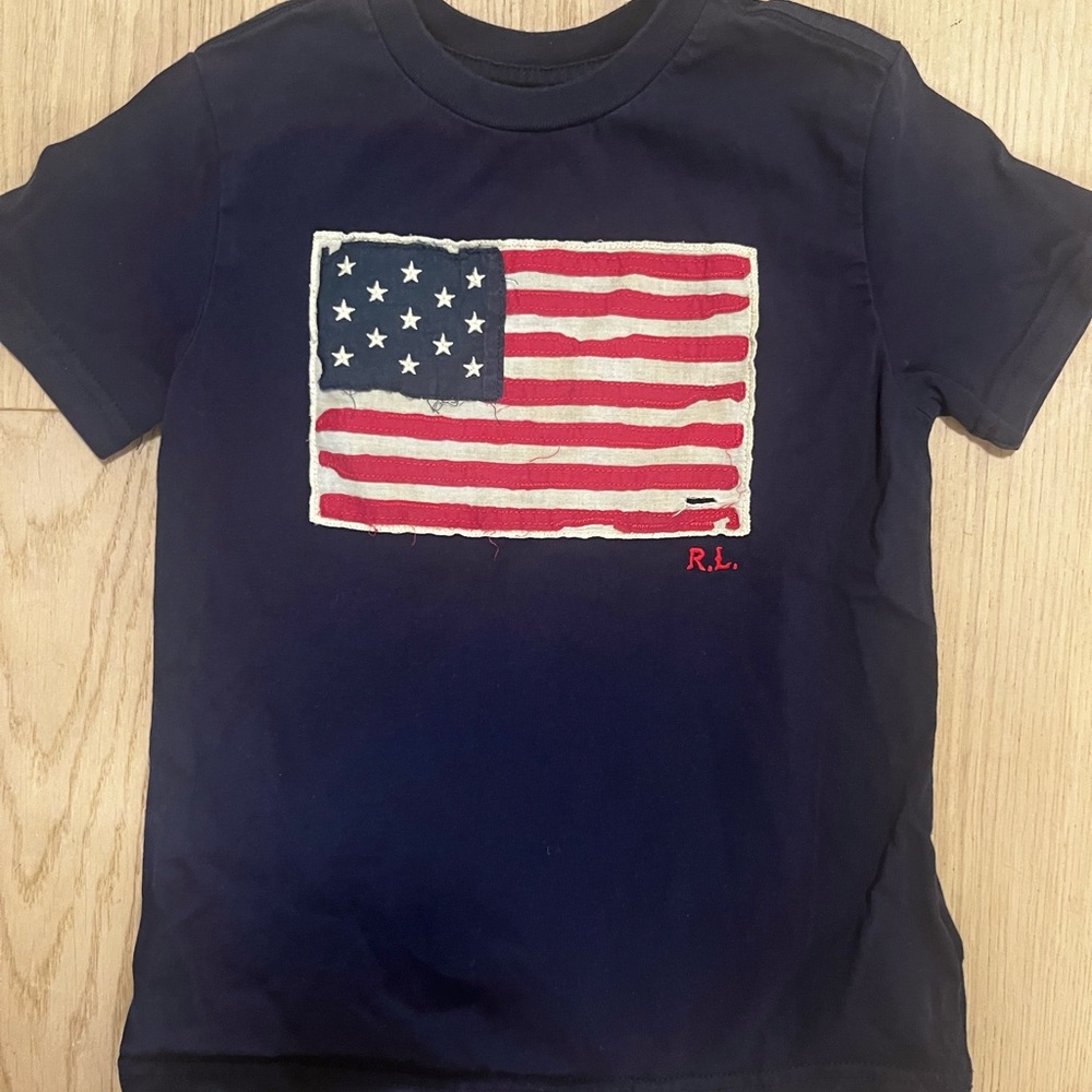 Polo by Ralph Lauren Navy Blue Kids Tee with American Flag